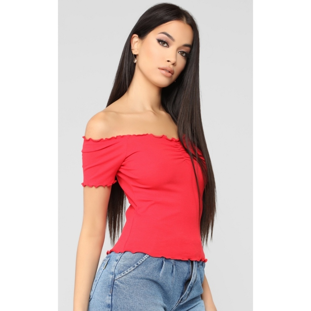 Red Off the Shoulder Crop Top